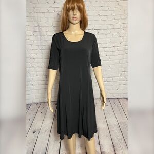 Susan Graver Liquid Knit Black Dress with Banded Split Elbow Sleeve Size S